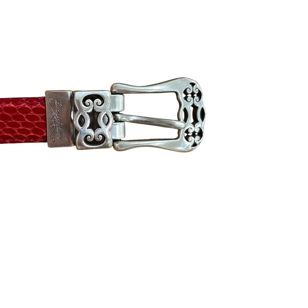 Brighton Womens Reversible Red Snakeskin Brown Leather Belt Size 32 840517